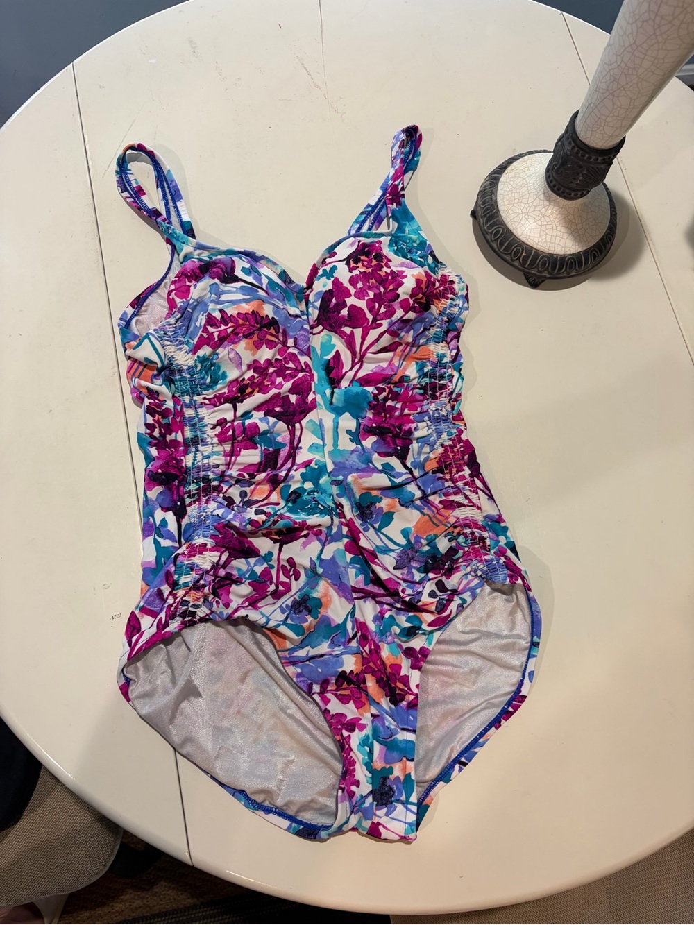 Source Unknown Purple & Teal Floral Ruched One-Piece Swimsuit